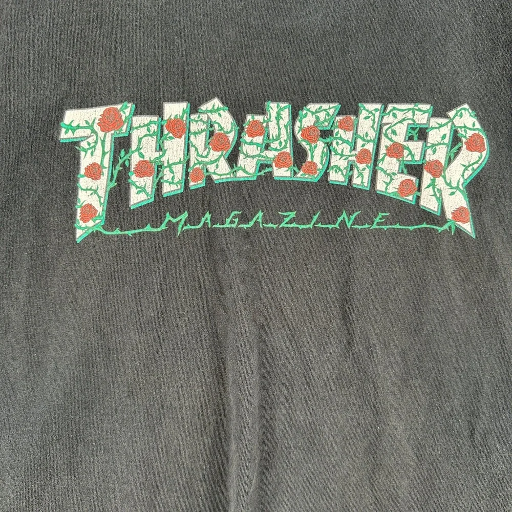 Thrasher T Shirt Mens XL Black Magazine Rose Logo Skateboard Graphic Tee